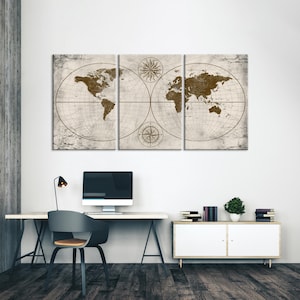 Große detaillierte Leinwand Karte in Braun, Push Pin Reisekarte, Weltkarte Leinwand, Weltkarte Wandkunst, Haus, Wohnzimmer Dekor, Geschenk