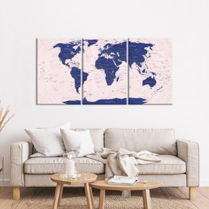 Große Leinwand Weltkarte in Pink und Lila Leinwand Wand Kunst Weltkarte Pinnwand Kunst Reisekarte
