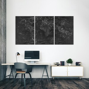 Carte du monde, toile, art mural, punaises, carte de voyage, tableau noir, texture, grande carte en toile, bureau à domicile, décoration de salon, cadeau