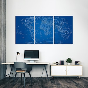 Große Leinwand Weltkarte Wand Kunst Blueprint Stil Push Pin Reise Karte Weltkarte Leinwand Kunst im Home Office Wohnzimmer Dekor Geschenk