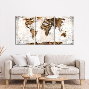 Grande carte du monde en plusieurs parties avec texture rocheuse sur toile