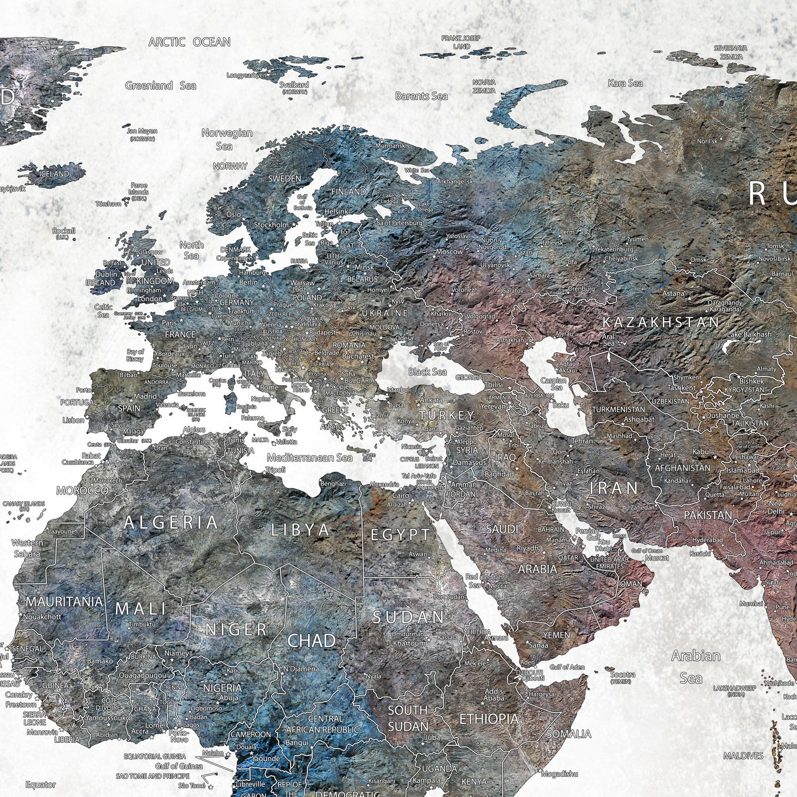Large Canvas World Map Colorful Canvas World Map Wall Art Push Pin ...