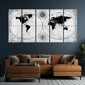Weltkarte Wandkunst, Push Pin Reisekarte in schwarz und weiß, große Leinwand Karte, Weltkarte Leinwand Kunst, Zuhause, Büro, Wohnzimmer Dekor, Geschenk