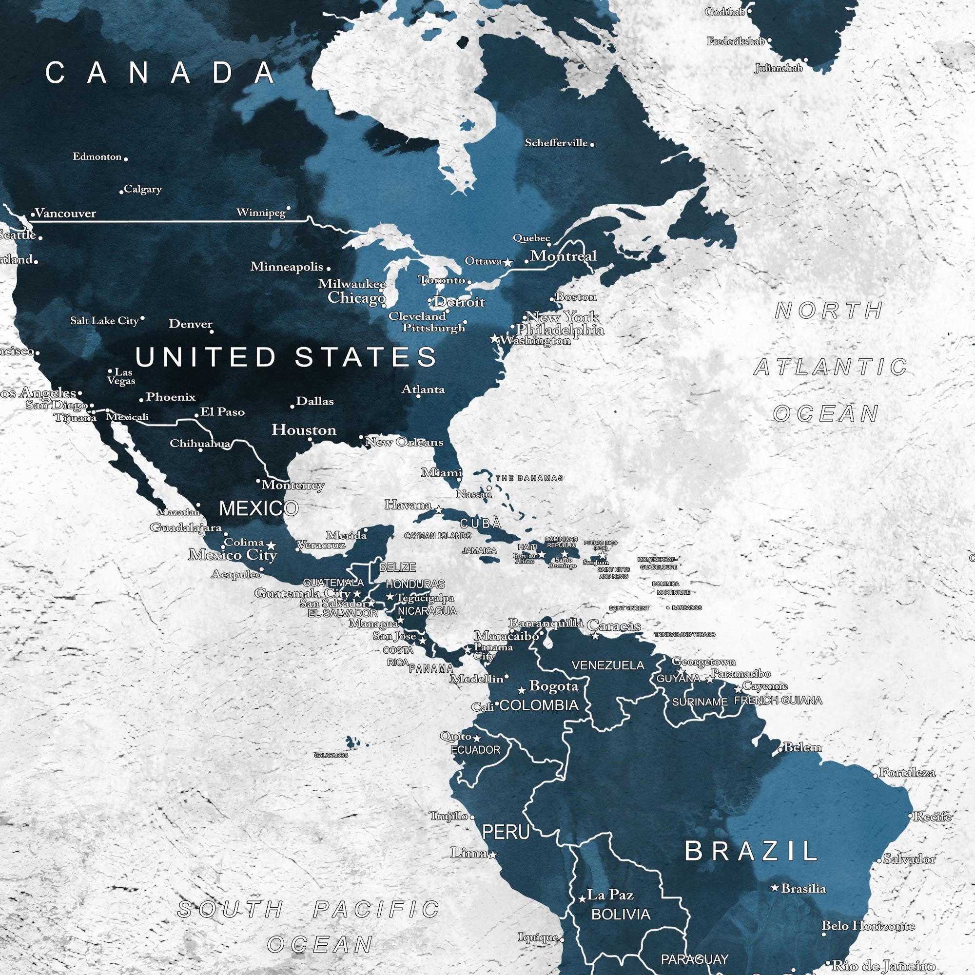 World Map Canvas Art, Push Pin Travel Map, World Map Wall Art in Blue ...