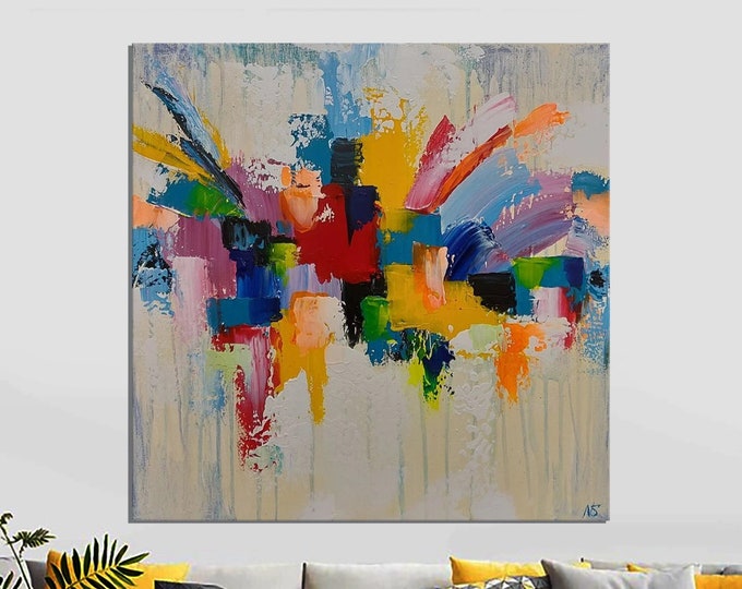 Featured listing image: Abstract Canvas Painting Large Wall Art Original Art Modern Art Wall Decor Original Abstract Colorful Picture Vivid Picture, bright art