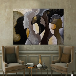 Large original abstract textured figurative painting, Original Abstract Figurative Canvas Paintings, Creative modern minimalist art Artwork
