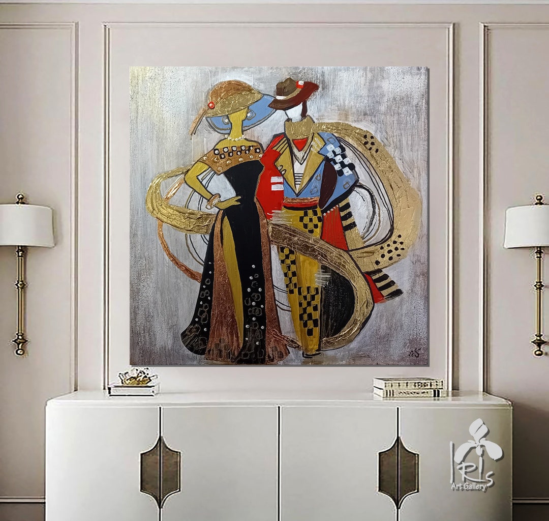 Large Original Textured Painting, Man and Woman Wall Art, Abstract Man ...