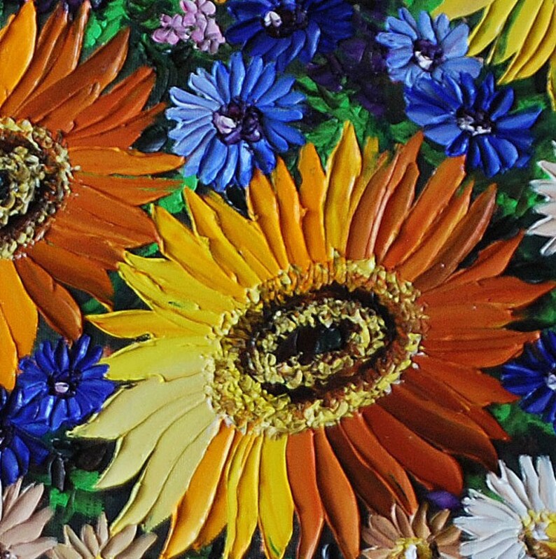 Sunflower Bouquet Impasto Painting, Textured Floral Oil Painting - Etsy