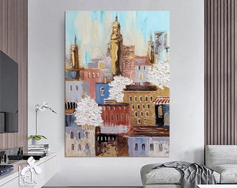 Cityscape Art, Original Abstract Cityscape, Abstract Cityscape Painting, Original Hand Painted Canvas Modern Art Living Room Wall Decoration
