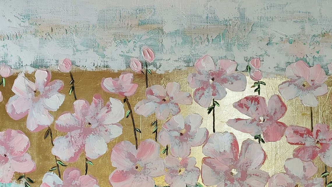 Pink Flower Painting Abstract White Pink Flowers Delicate - Etsy