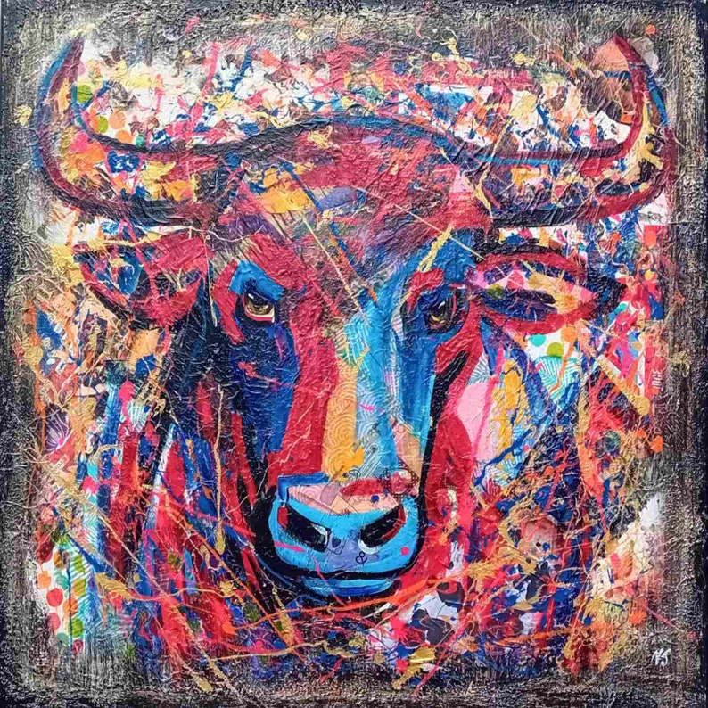 Original Bull Art Abstract Bull Art Original Painting Abstract Bull
