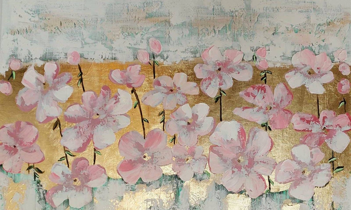 Pink Flower Painting Abstract White Pink Flowers Delicate - Etsy