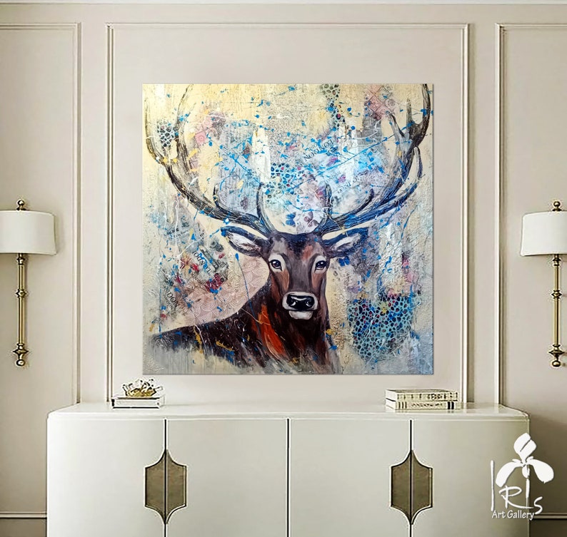 Large Abstract Deer Oil Painting on Canvas, Original and Hand-painted ...