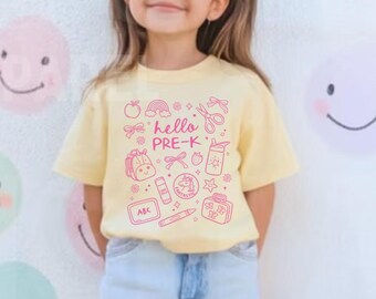 Hello Pre K Shirt Pre Kindergarten Gift for Girls Pre-k Tshirt First Day of School Comfort Colors Tee Preschool Kids T-shirt Back to Class