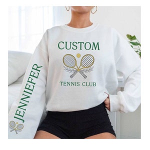 Personalized Tennis Sweatshirt Gift for Mom Custom Name Tennis Club Sweater Sport Crewneck Pullover Women Tennis Team Sweat Shirt