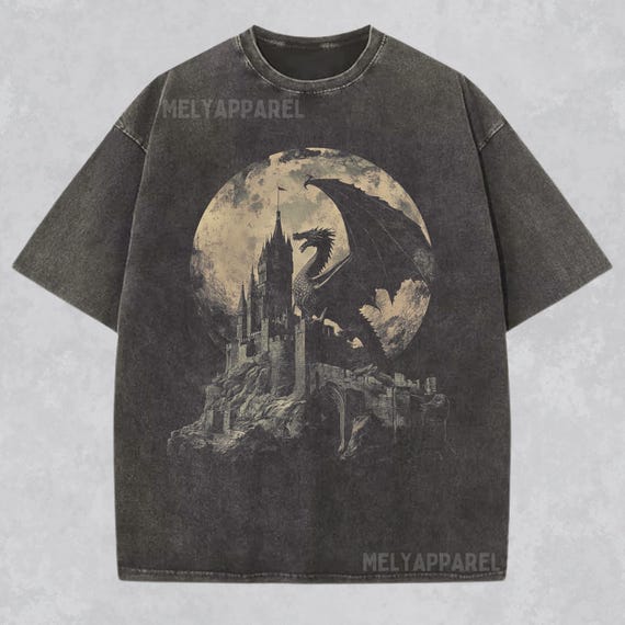 Medieval Dragon Shirt Retro Graphic Tee Comfort Color Gift for Him or Her Dark Fantasy Tshirt Gothic Clothing Grunge Wear Bookish T-shirt