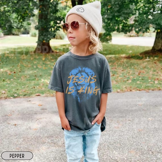 Jesus is King Shirt for Kids Christian Youth Tee Religious Gift for Boy or Girl Faith T-shirt Baptism Gift Comfort Colors Church Wear