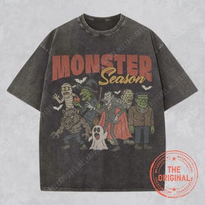 Monsters Shirt Retro Halloween Tshirt Horror Movie Vintage Graphic Vampire Comfort Colors Tee Spooky Season Gift for Him or Her Ghost Party image 1