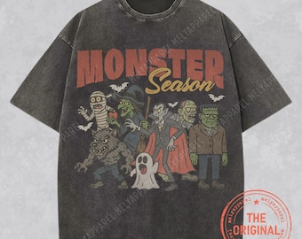 Monsters Shirt Retro Halloween Tshirt Horror Movie Vintage Graphic Vampire Comfort Colors Tee Spooky Season Gift for Him or Her Ghost Party