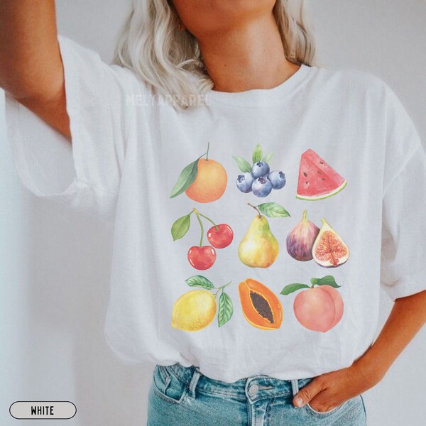 Fruit Shirt Vintage Summer Tshirt Retro Comfort Colors Tee Watermelon Unisex Crewneck Gift for Vegan Cherry T-shirt Trendy Lemon Clothes