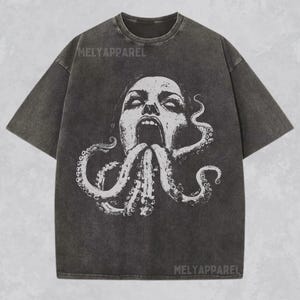 Cryptozoology Shirt Octopus Graphic Tee Retro Kraken Comfort Colors Crewneck Folk Horror Gift for Him Weird Cryptid Tshirt Mystical Clothes