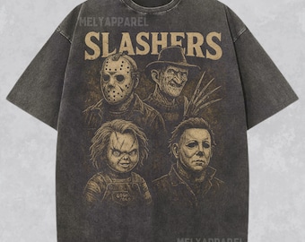Slashers Shirt Horror Movie Tee Chucky Michael Myers Jason Voorhees Freddy Krueger Halloween Gift for Him Her Retro Graphic Comfort Colors