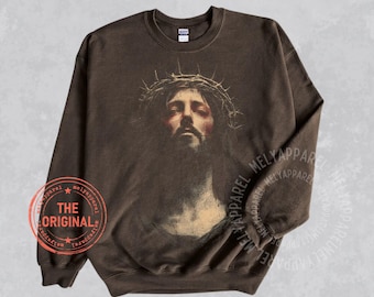 Jesus Sweatshirt Vintage Christian Retro Graphic Crewneck Religious Streetwear Top Baptism Gift Faith Church Clothing