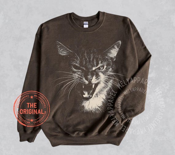 Funny Cat Sweatshirt Vintage Graphic Crewneck Cat Owner Gift Retro 90s Streetwear Cat Mom