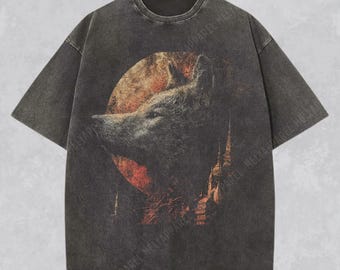 Wolf Shirt Werewolf Tshirt Retro Graphic Tee Dark Fantasy Clothes Halloween Gift Comfort Colors