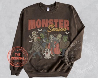 Sudadera retro de Halloween con diseño de monstruos, película de terror, vintage, gráfica, espeluznante, regalo de temporada para él o ella, ropa de fiesta de fantasmas, ropa de otoño