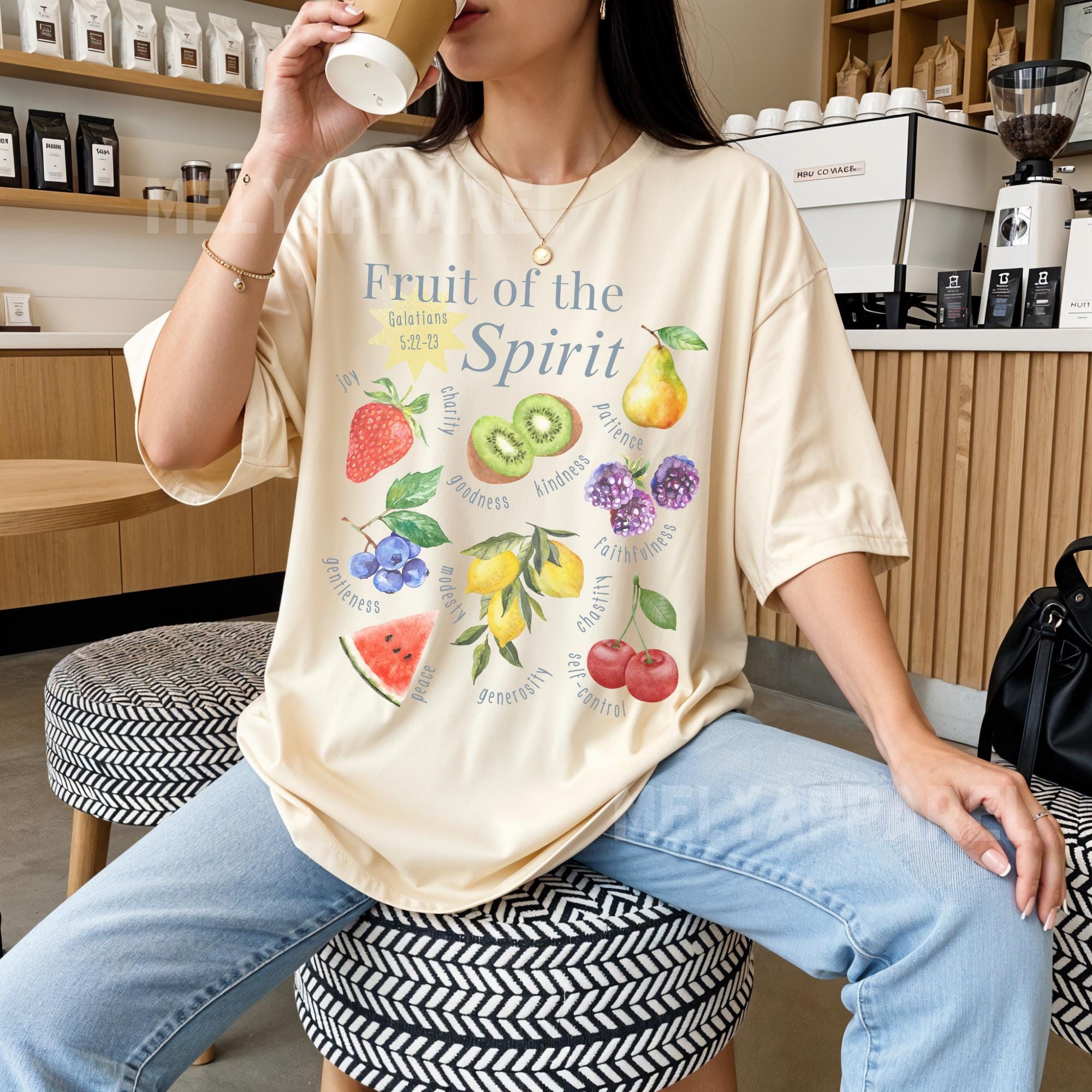 Fruit of the Spirit Shirt Christian Streetwear Bible Verse Tshirt Comfort Colors Faith Tee Religious Gift for Her Easter Clothes Jesus Wear