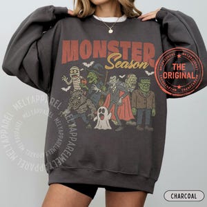 Retro Halloween Sweatshirt Monsters Sweater Horror Movie Vintage Graphic Spooky Season Gift for Him or Her Ghost Party Wear Fall Clothes image 3