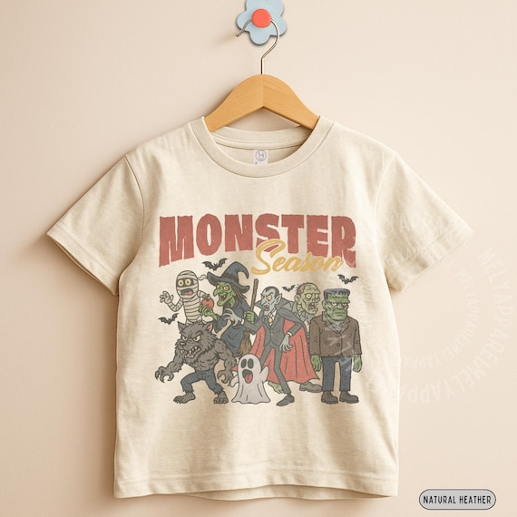 Toddler Halloween Shirt Kids Retro Monster Graphic Tee for Boy Girl Spooky Season T Shirt Fall T-shirt