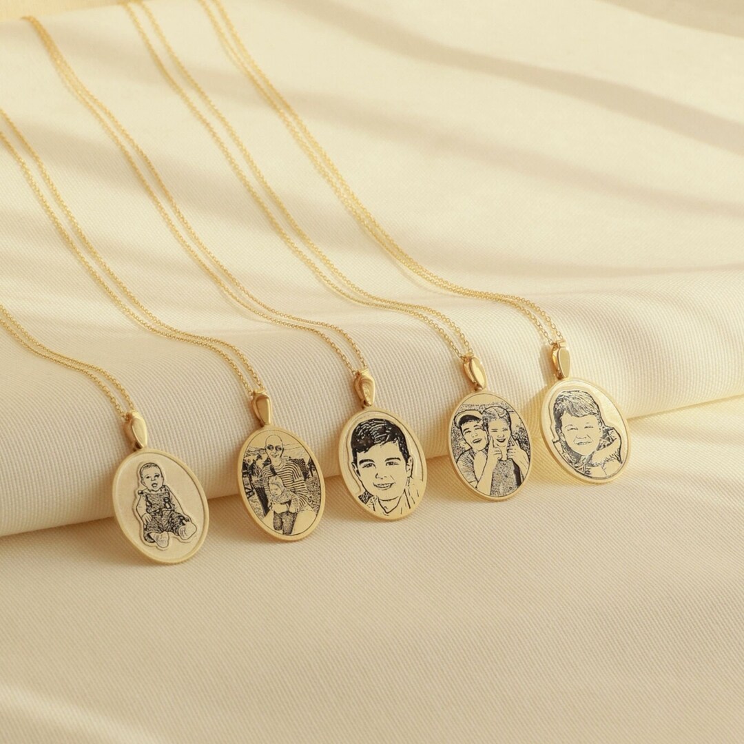 14k Gold Handmade Engraved Photo Necklace Personalized Jewelry With 