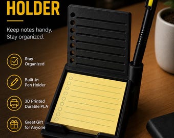 3D Printed Sticky Note Holder with Stencil Board And Pen Holder | Desk Organizer for Office, Study & Home Workspace Decor
