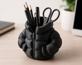 3D Printed Puffer Jacket Pencil Holder, Desk Organizer, Pen Pot, Office Decor, Stationery Storage, Gift for Students, Cool Desk Accessory