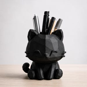 Pojemnik na ołówki z nadrukiem 3D Low Poly w kształcie kota, uroczy organizer na biurko, pojemnik na długopisy, prezent dla miłośnika kotów, akcesorium na biurko, pojemnik na ołówki