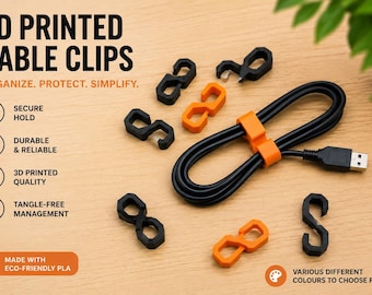 3D Printed Desk Cable Organizer Clip | Durable Wire Holder | Tangle-Free Cable Management | Various Different Colours