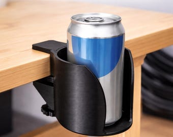 3D Printed Cup Holder for Office, Gaming Desk & Home– Space Saving Desk Drink Holder – Clamp-On Cup Holder for Desks And Tables – Holds Cans