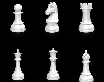 3D Printed White Chess Pieces – Minimalist Modern Chess Piece – Matte Black Strategy Game – Chess Replacement Piece