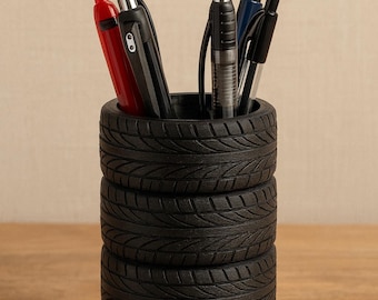 3D Printed Tire Stack Pen Holder – Automotive Desk Organizer