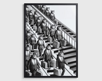 Cats on Stairs – Art Print Poster
