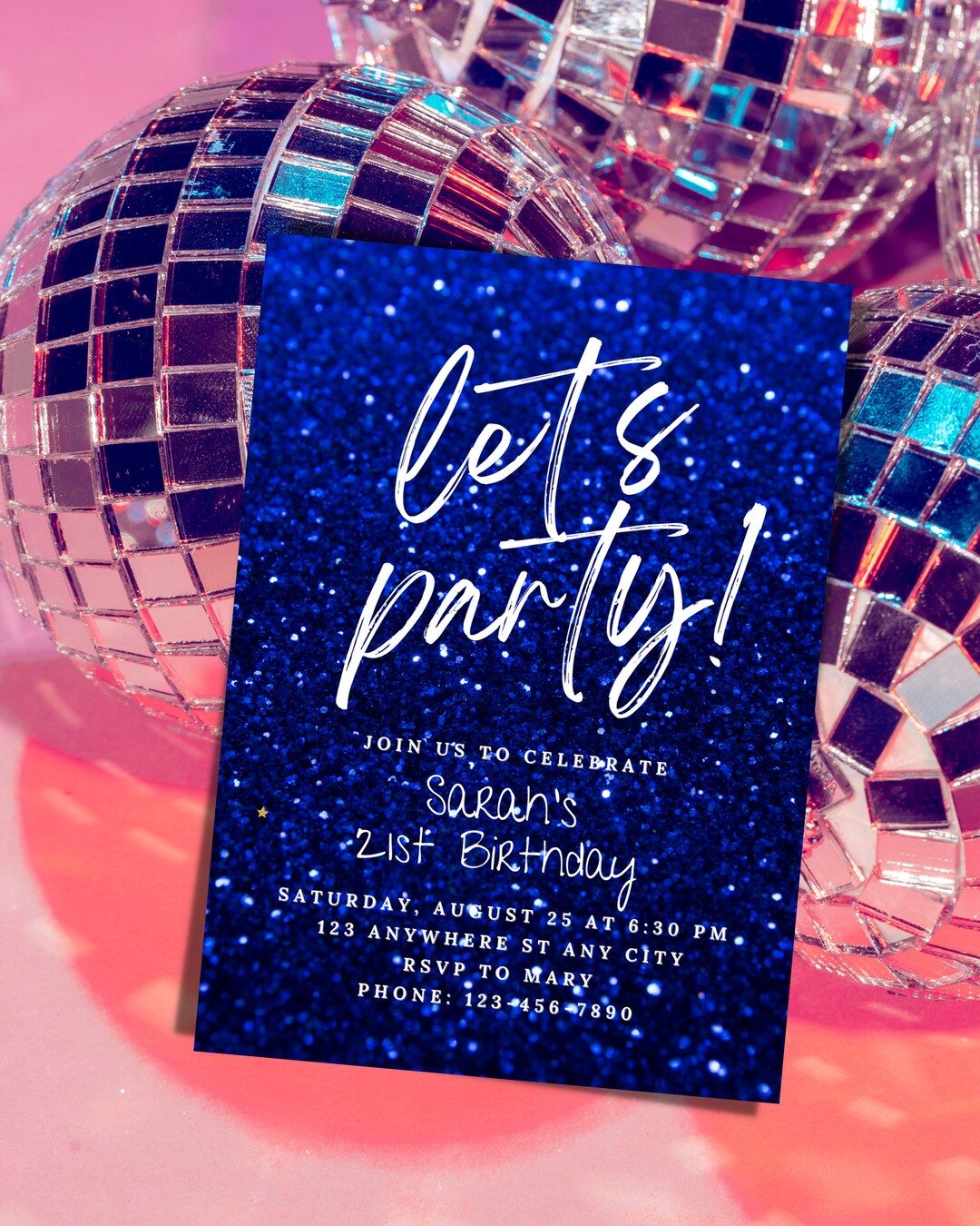 Blue Glitter Sparkle Birthday Invitation Editable Canva Etsy France