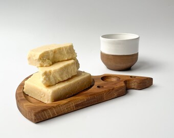Wooden Cheese Serving Board: Rustic Snack & Mug Tray (23.5 x 17cm)