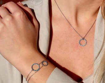 Silver Circle of Life Jewelry Set: Zirconia Necklace, Bracelet & Earrings