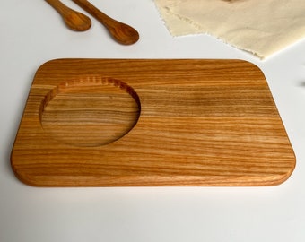 Handmade Solid Wood Serving Board with Cup Holder