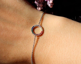 Sterling Silver Circle of Life Jewelry Set: Zirconia Pendant Necklace, Bracelet & Earrings