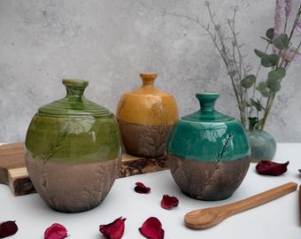 Handmade Ceramic Sugar Bowl Floral Print Decor 450ml