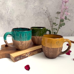 Handmade Ceramic Coffee Mug Floral Print Tea Cup 450ml with rim