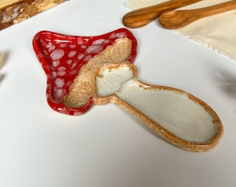 Handmade mushroom fly algaric spoon rest ceramic handmade gift